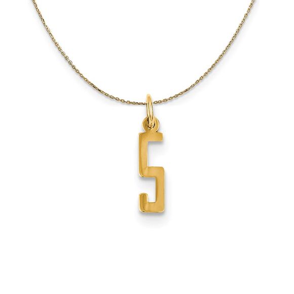 14k Yellow Gold, Alumni Small Elongated Number 5 Necklace - 24 Inch - Picture 1 of 7